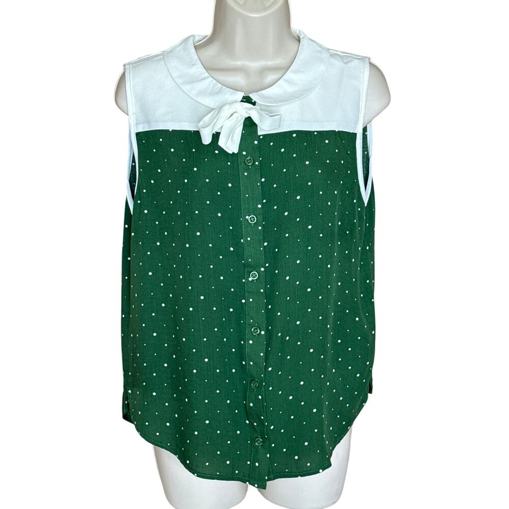 Unique Vintage Tulip B Green White Polka Dot Blouse L NWT - Picture 2 of 6